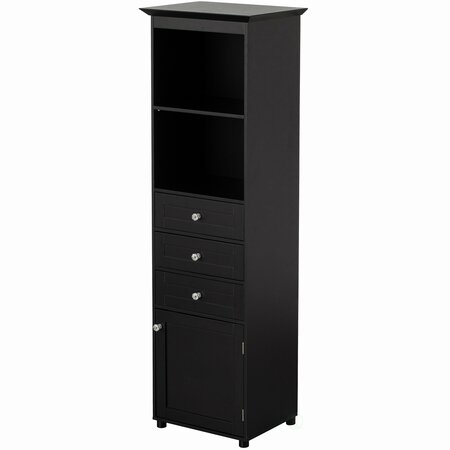 Basicwise Tall Freestanding Linen Tower, Bathroom Cabinet with 2 Open shelves, 3 Drawers, and a Closet, Black QI004611.BK